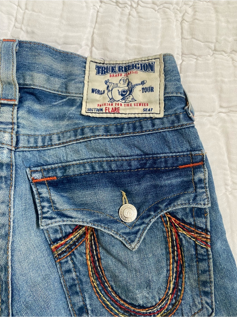 True Religion Vintage Rare Rainbow flare  Multi-Color Stitching